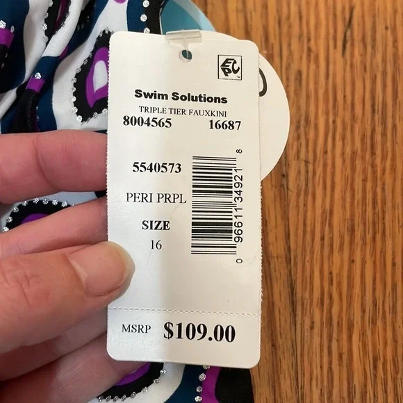 Swim Solutions Printed Hip Minimizer One-Piece Swimsuit‎ Purple 16 - Picture 10 of 11